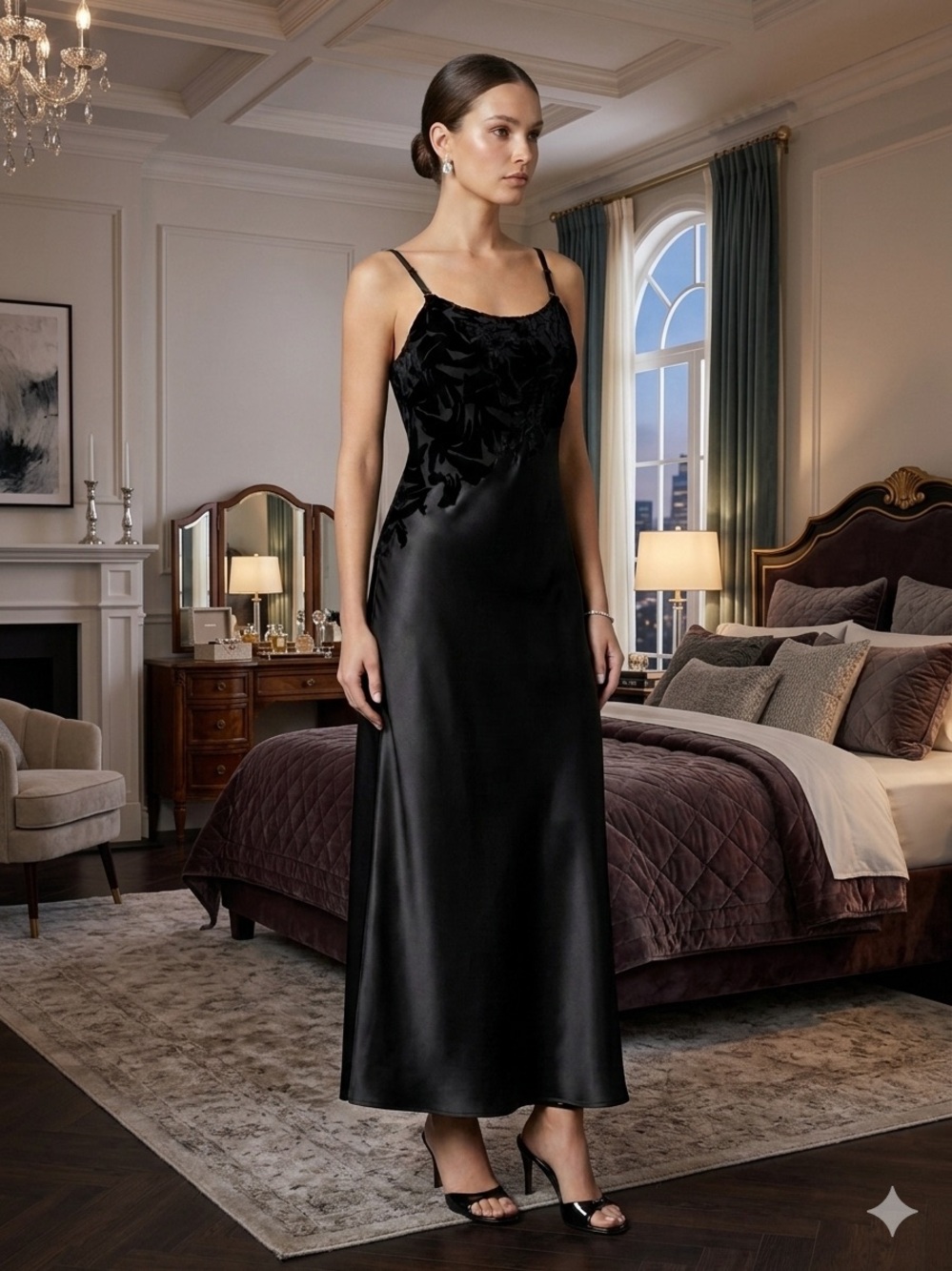 Vintage Versailles Devoré Velvet Silk Trim Slip Gown